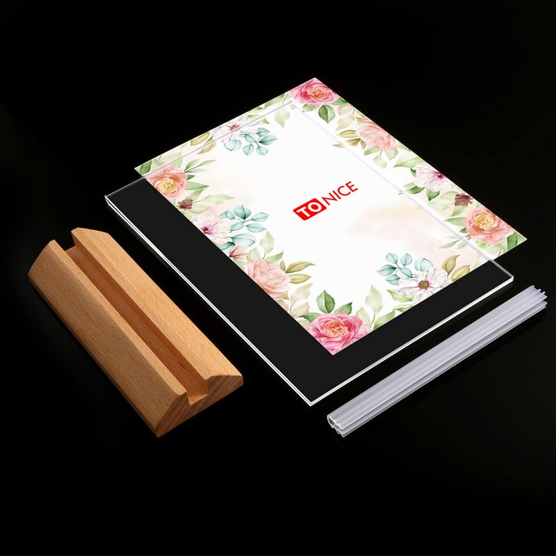 TONICE 3 Pack 5x7 Acrylic Sign Holder T Shape Clear Acrylic Double Sided Frames with Wood Base Table Menu Display Stand Flyer Display (Optional 8.5x11/5x7 Inch L/T Shape) - Image 3